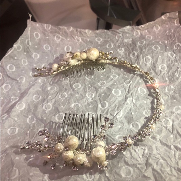 Luxury Wedding silver, pearl, and crystal head band main image 6